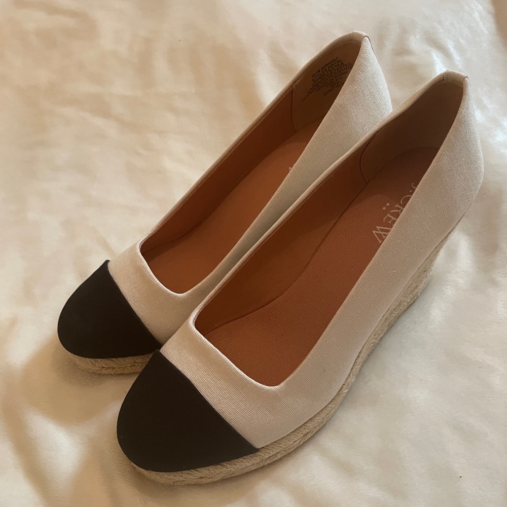 J Crew Cap-Toe Wedges (Size 6.5) Antique White and Black